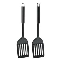 Kook/keuken gerei - 2x - bak spatel - zwart - RVS - 33 cm