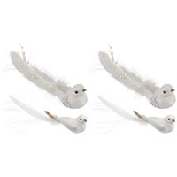 Witte vogeltjes op clip decoratie 4 stuks   -