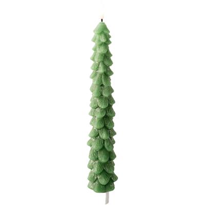 LED kerstboom dinerkaars - groen - 29 cm - batterijen - timer - kerstdiner kaars - kerstkaars