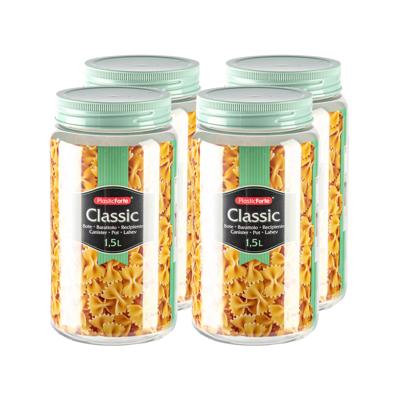 Plasticforte voedsel voorraadpot - 4x - weckpotten - groen - 1500 ml - kunststof - met draai deksel