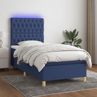 Boxspring met matras en LED stof blauw 100x200 cm