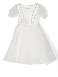 Monnalisa robe en tulle à ornements en cristal - Blanc