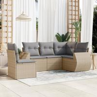 5-delige Loungeset met kussens poly rattan beige