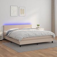 Boxspring met matras en LED kunstleer cappuccinokleur 160x200cm