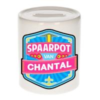 Kinder spaarpot met naam - Chantal - keramiek - met dop - wit - Sparen - Spaargeld van Chantal