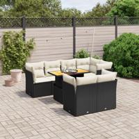 8-delige Loungeset met kussens poly rattan zwart