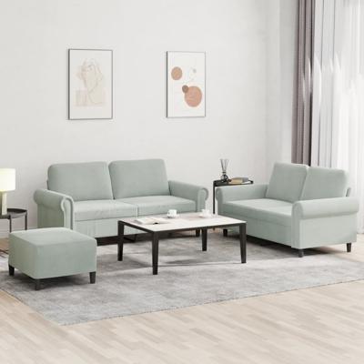 3-delige Loungeset met kussens fluweel lichtgrijs