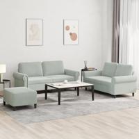 3-delige Loungeset met kussens fluweel lichtgrijs