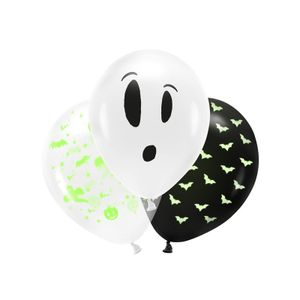 Set van 3x stuks Halloween Glow in the dark blacklight ballonnen met print 30 cm