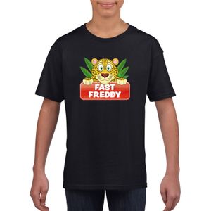 T-shirt zwart voor kinderen met luipaard Fast Freddy XL (158-164)  -
