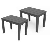 Tuin bijzettafeltje - 2x - antraciet - kunststof - 60 x 39 x 45 cm - koffietafel