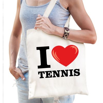 Katoenen tasje I love tennis wit voor dames en heren