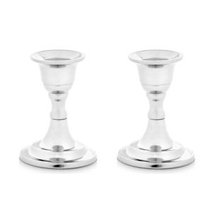 Kaarsen kandelaar van decoratief metaal - 2x - voor dinerkaarsen - zilver - D6 x H8 cm