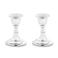 Kaarsen kandelaar van decoratief metaal - 2x - voor dinerkaarsen - zilver - D6 x H8 cm