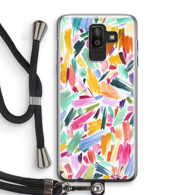 Watercolor Brushstrokes: Samsung Galaxy J8 (2018) Transparant Hoesje met koord