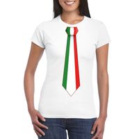 Wit t-shirt met Italie vlag stropdas dames - thumbnail