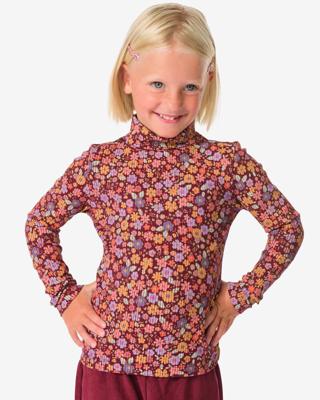 HEMA Kinder T-shirt rib bloemen bordeauxrood (bordeauxrood)