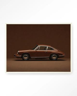 Urban Cotton Wandkleed 'Brown Porsche' 110 x 145cm in Floating Frame - off white