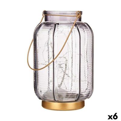 Led-lantaarn Gift Decor L1422MSH-S L1422MSH-S Grijs Gouden Glas Strepen 14 x 22 x 14 cm 13,5 x 22 x 13,5 cm (6 Stuks)