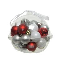 30x stuks kleine kunststof kerstballen rood/wit/zilver 3 cm - thumbnail