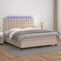Boxspring met matras en LED kunstleer cappuccinokleur 180x200cm