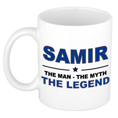 Samir cadeau mok - man myth legend - naam koffiemok / beker - wit en blauw - 300 ml
