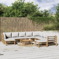 11-delige Loungeset met kussens bamboe lichtgrijs
