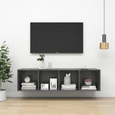 Tv-wandmeubel 37x37x142,5 cm spaanplaat hoogglans grijs