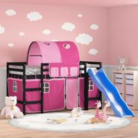 Kinderhoogslaper met tunnel 90x190 cm massief grenenhout roze