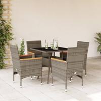 5-delige Tuinset met kussens poly rattan en glas grijs