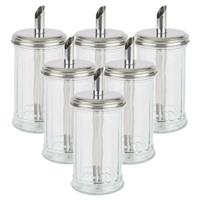 Suikerpot/strooier - 6x - glas/rvs metaal - transparant/zilver - 7 x 17 cm - luxe uitvoering - 275 g