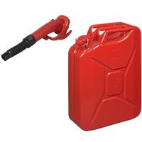 Metalen jerrycan rood voor brandstof 20 liter incl. schenktuit - thumbnail