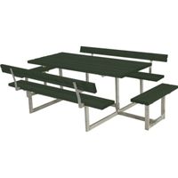 Picknicktafel Hout en Staal Basic Groen 4 Bankjes 2 Rugleuningen - thumbnail