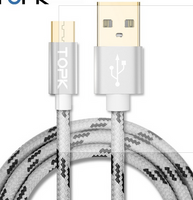 Premium micro-USB laad- & datakabel &apos;katoen&apos;, 2 m, spacegrey/wit - thumbnail