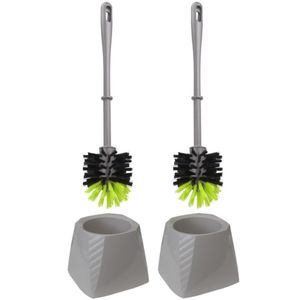 2x Stuks kunststof wc-borstels/toiletborstels met houder grijs/groen 37.5 cm