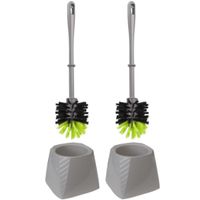 2x Stuks kunststof wc-borstels/toiletborstels met houder grijs/groen 37.5 cm - thumbnail