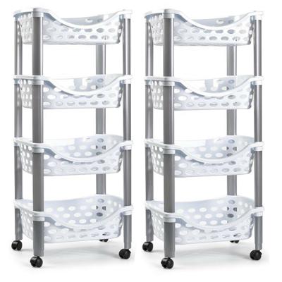 Plasticforte trolley - 2x - keukentrolley op wieltjes - 4-laags - wit - kunststof - 40 x 88 cm Plasticforte trolley - 2x - keukentrolley op wieltjes - 4-laags - wit - kunststof - 40 x 88 cm