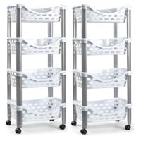 Plasticforte trolley - 2x - keukentrolley op wieltjes - 4-laags - wit - kunststof - 40 x 88 cm