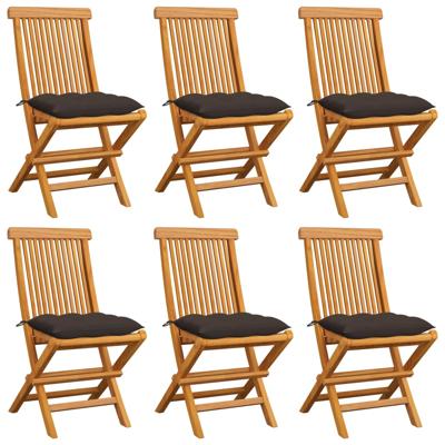 Tuinstoelen 6 st met taupe kussens massief teakhout