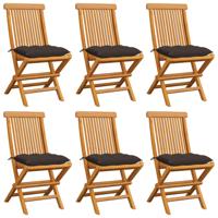 Tuinstoelen 6 st met taupe kussens massief teakhout
