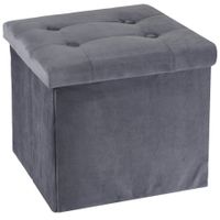 Poef/hocker/krukje - opbergbox - donkergrijs - fluweel polyester - 38 x 38 cm - opvouwbaar - thumbnail