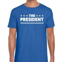 The President tekst t-shirt - blauw - voor heren - carnaval - leiding - baas - cadeau