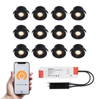Set van 12 Cadiz Smart LED Mini Inbouwspots - Veranda spots - 12V 3W 200lm - Dimbaar - Wifi & Bluetooth - 2700K - IP44 waterdicht - Zwart