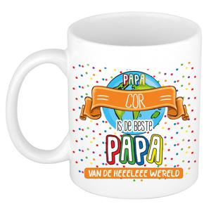 Naam mok papa Cor - wit - de beste - keramiek - 300 ml - Vaderdag/verjaardag