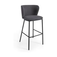 Kave Home Ciselia barkruk H75 chenille Donkergrijs poot zwart