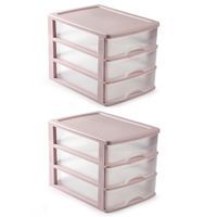 3x stuks ladeblok/bureau organizer met 3 lades roze/transparant L 35,5 x B 27 x H 26 cm - thumbnail