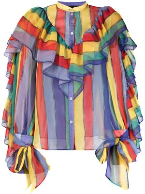 Rochas blouse volantée à rayures - Jaune