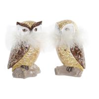 Kerstversiering DKD Home Decor Uil Hars (7,5 x 7,5 x 14 cm) (2 Stuks)