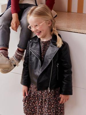 Leren meisjesjack zwart