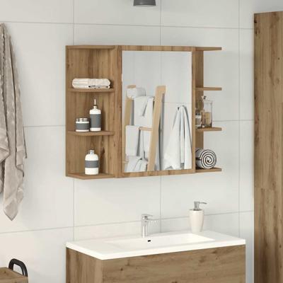 Badkamerspiegelkast 80x20,5x64 cm bewerkt hout artisanaal eiken